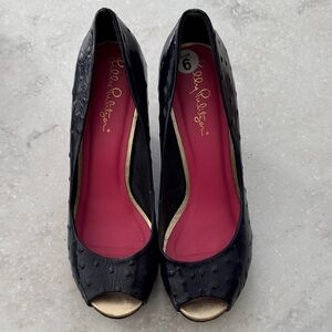 Lilly Pulitzer Black Peep-Toe Heels